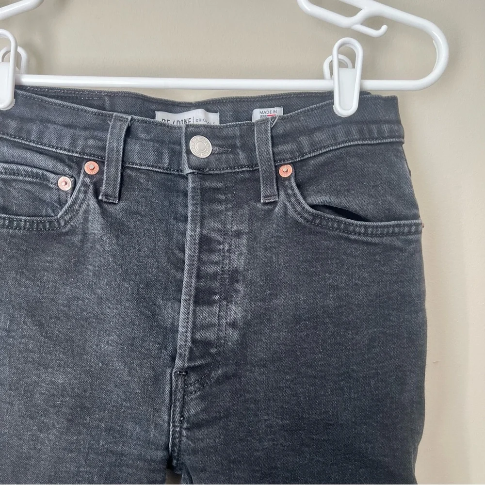 Re/Done Originals Faded Black High Rise Ankle Crop Jeans Size 27 - Picture 4 of 9